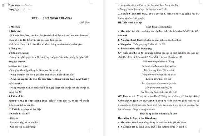 Giáo án Văn 6 Bài 6: Ai ơi mồng 9 tháng 4
