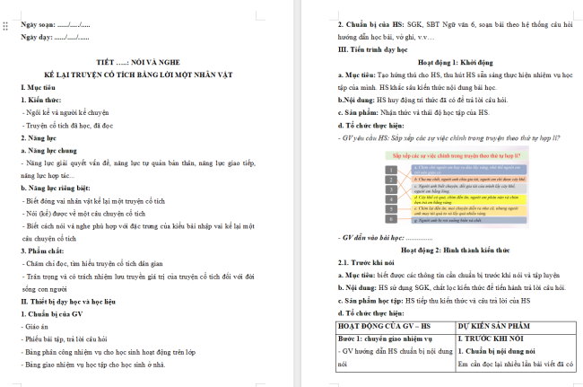 Giáo án Văn 6 Bài 7: Kể lại một truyện cổ tích bằng lời một nhân vật
