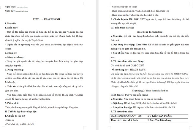 Giáo án Văn 6 Bài 7: Thạch Sanh