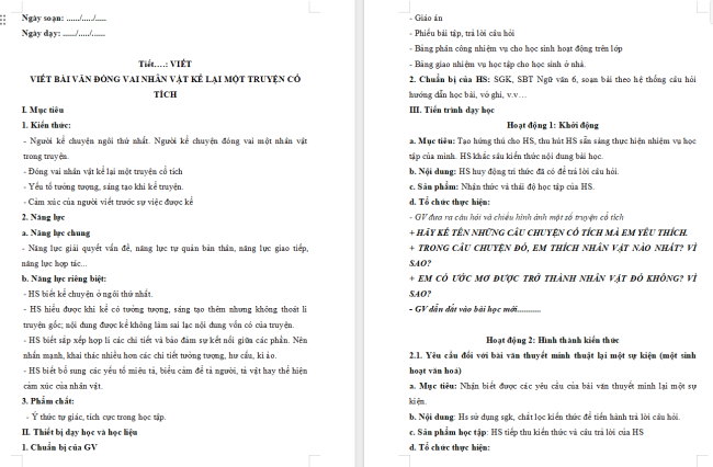 Giáo án Văn 6 Bài 7: Viết bài văn đóng vai nhân vật kể lại một truyện cổ tích