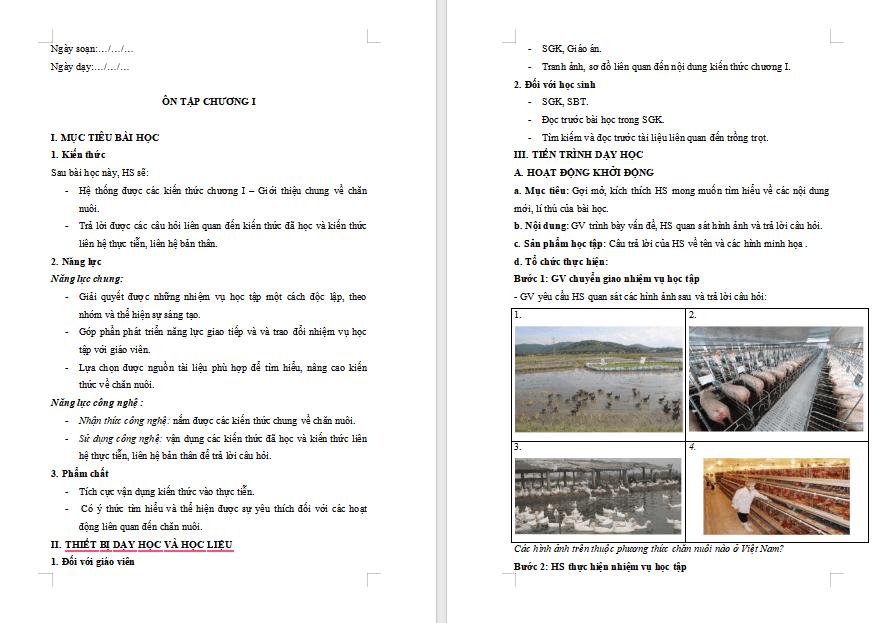 Công nghệ Chăn nuôi 11 Ôn tập chương 1