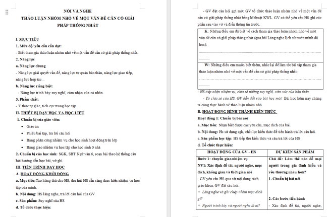 Giáo án Văn 6 Bài 7: Thảo luận nhóm nhỏ về một vấn đề cần có giải pháp thống nhất