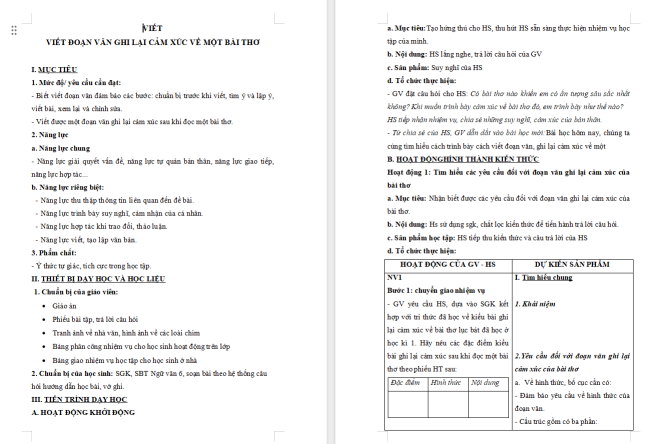 Giáo án Văn 6 Bài 7: Viết đoạn văn ghi lại cảm xúc về một bài thơ