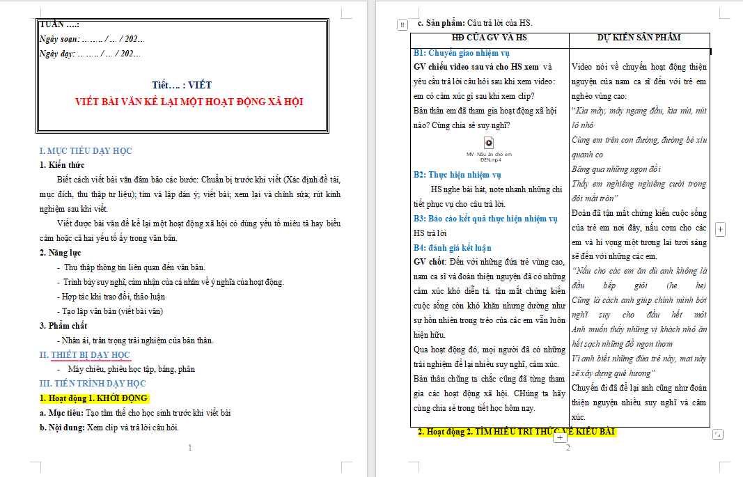 Ngữ văn 8 Bài 6: Viết bài văn kể lại một hoạt động xã hội