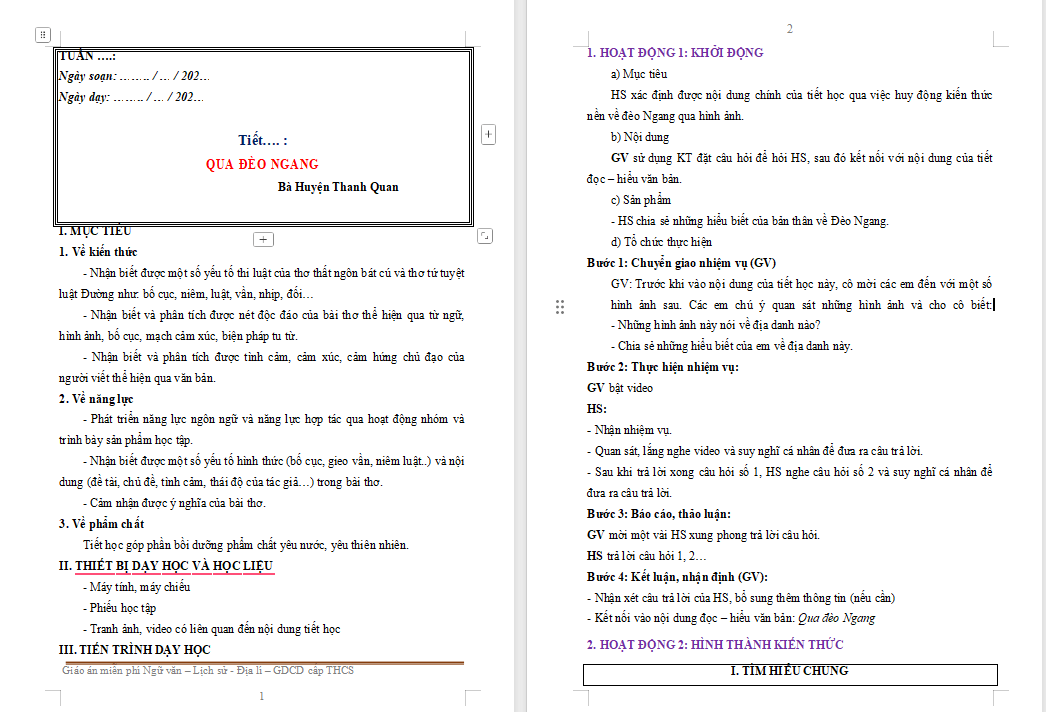 Ngữ văn 8 Bài 6: Qua đèo ngang