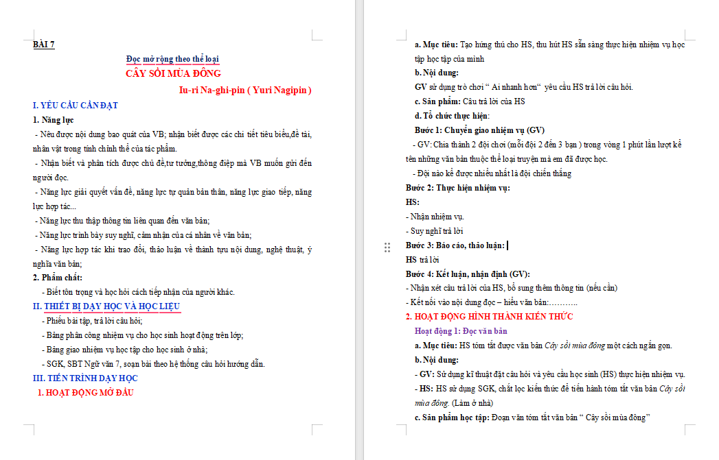  Ngữ văn 8 Bài 7: Cây sồi mùa đông