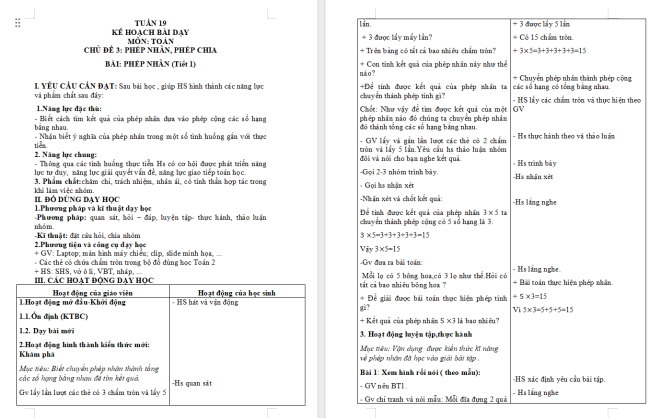 Giáo án Toán 2 Phép nhân