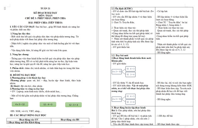 Giáo án Toán 2 Phép chia (tiếp theo)