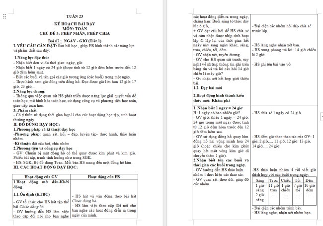 Giáo án Toán 2 Ngày - Giờ