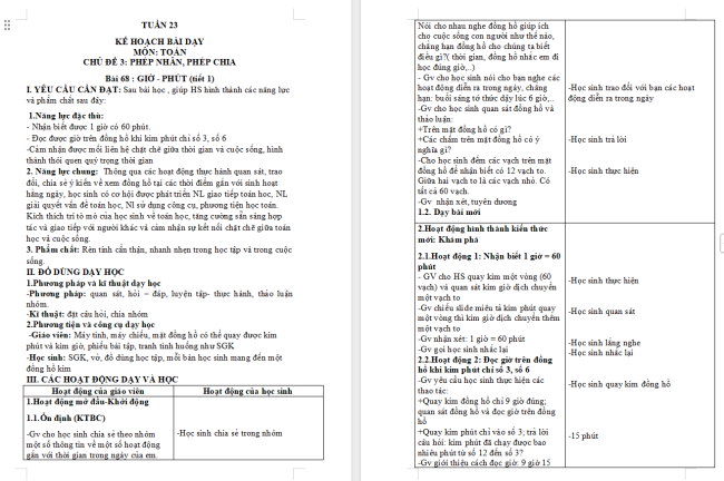 Giáo án Toán 2 Giờ - Phút