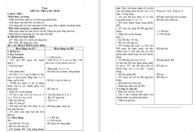 Giáo án Toán 2 Bài 38: Thừa số, tích