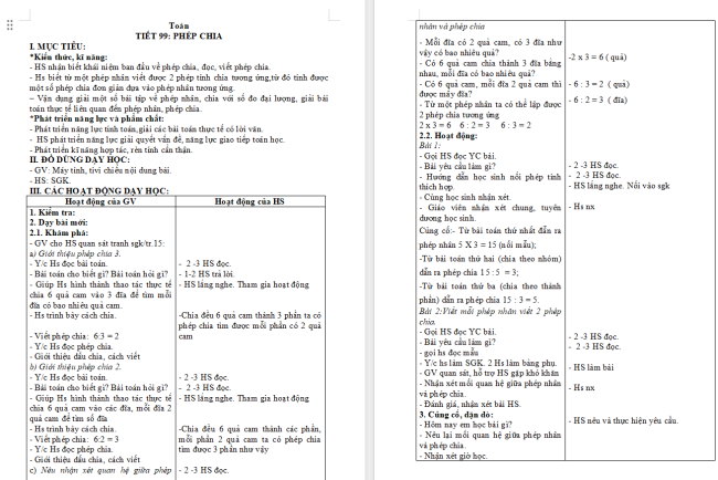 Giáo án Toán 2 Bài 41: Phép chia