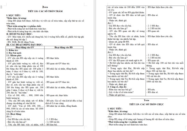 Giáo án Toán 2 Bài 49: Các số tròn trăm, tròn chục