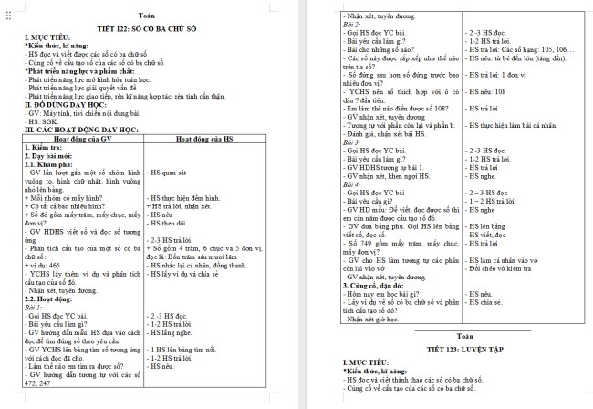 Giáo án Toán 2 Bài 51: Số có ba chữ số