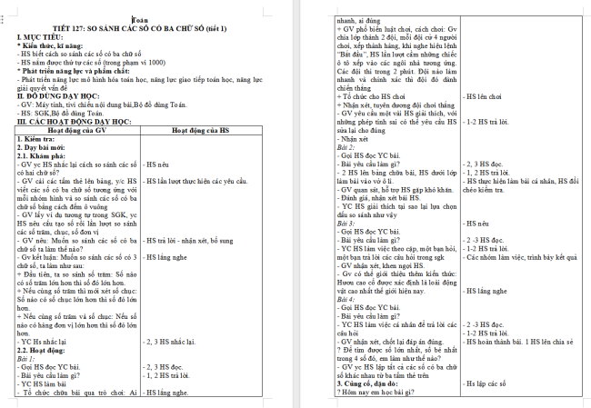 Giáo án Toán 2 Bài 53: So sánh các số có ba chữ số