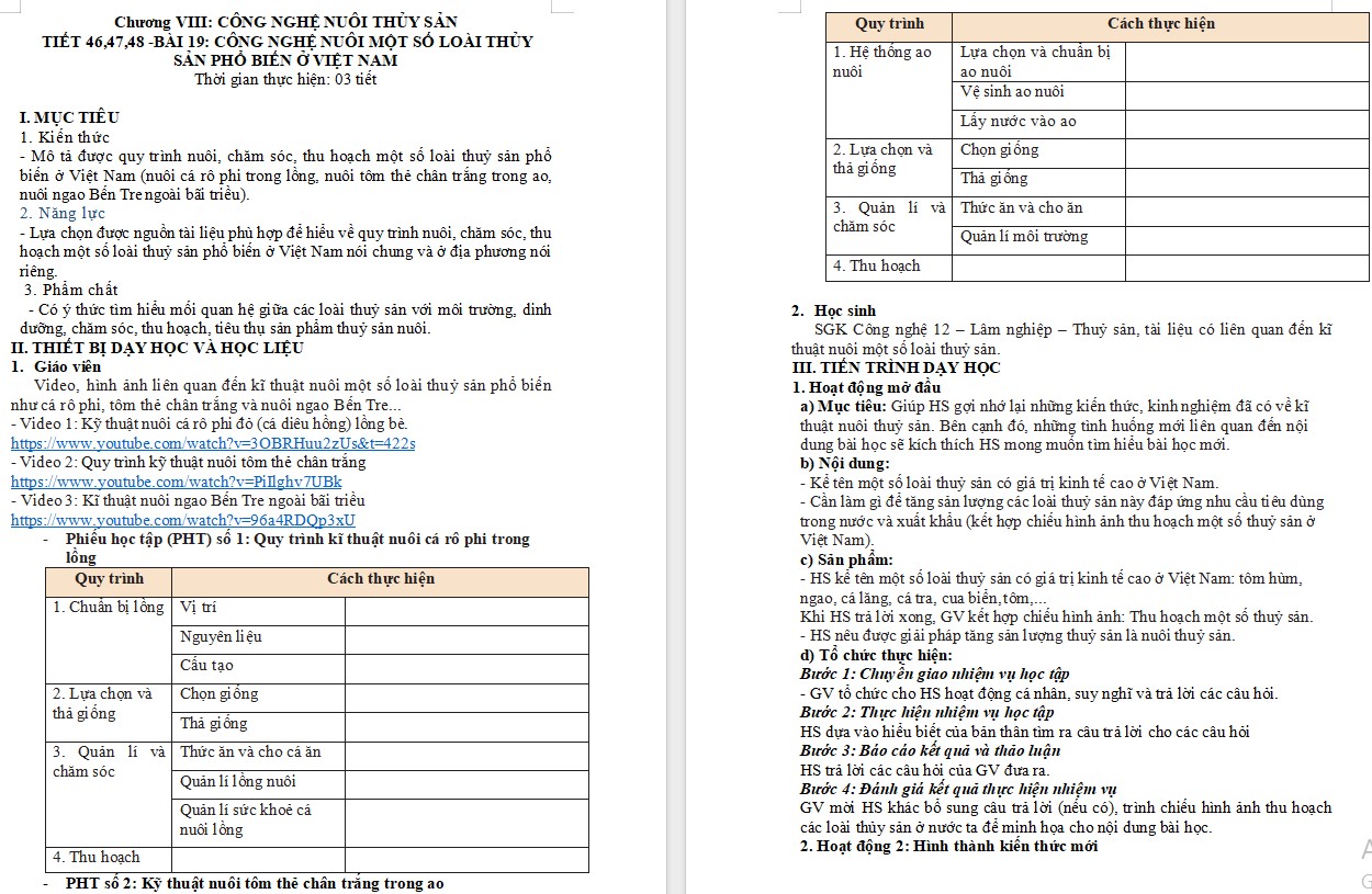 Kế hoạch bài dạy Công nghệ 12 KNTT Bài 19