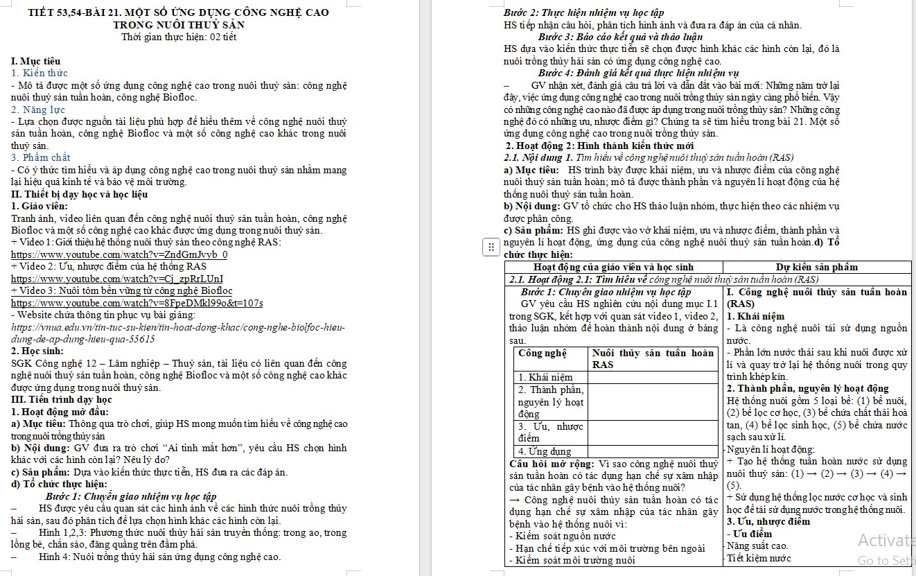 Kế hoạch bài dạy Công nghệ 12 KNTT Bài 21