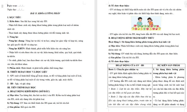Giáo án Khoa học tự nhiên 6 Bài 15: Khóa lưỡng phân