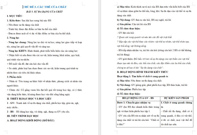 Giáo án Khoa học tự nhiên 6 Bài 5: Sự đa dạng của chất