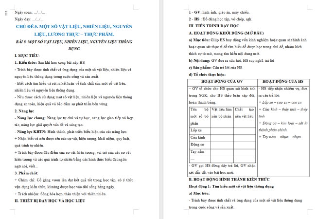Giáo án Khoa học tự nhiên 6 Bài 8: Một số vật liệu, nhiên liệu và nguyên liệu thông dụng