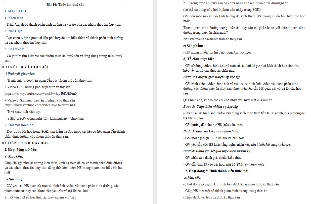 Kế hoạch bài dạy Công nghệ 12 KNTT Bài 16