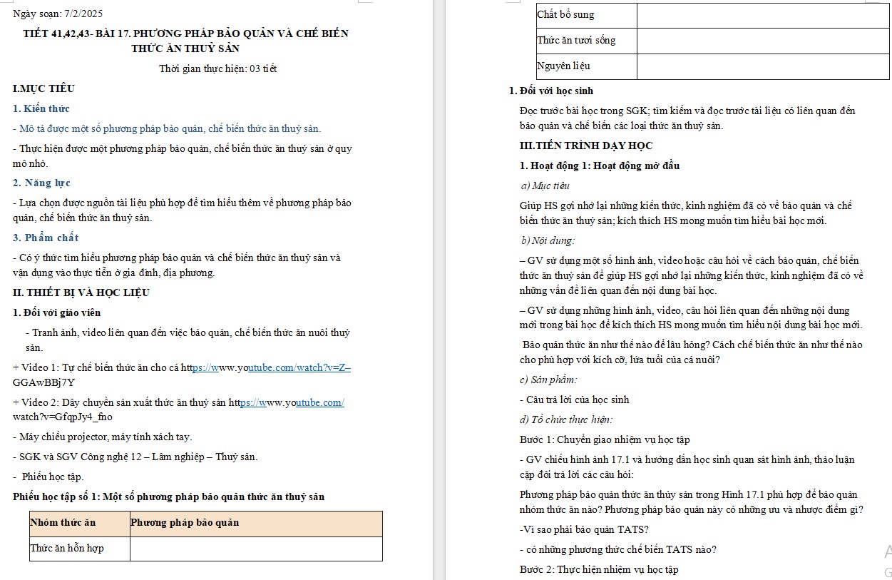 ế hoạch bài dạy Công nghệ 12 KNTT Bài 17