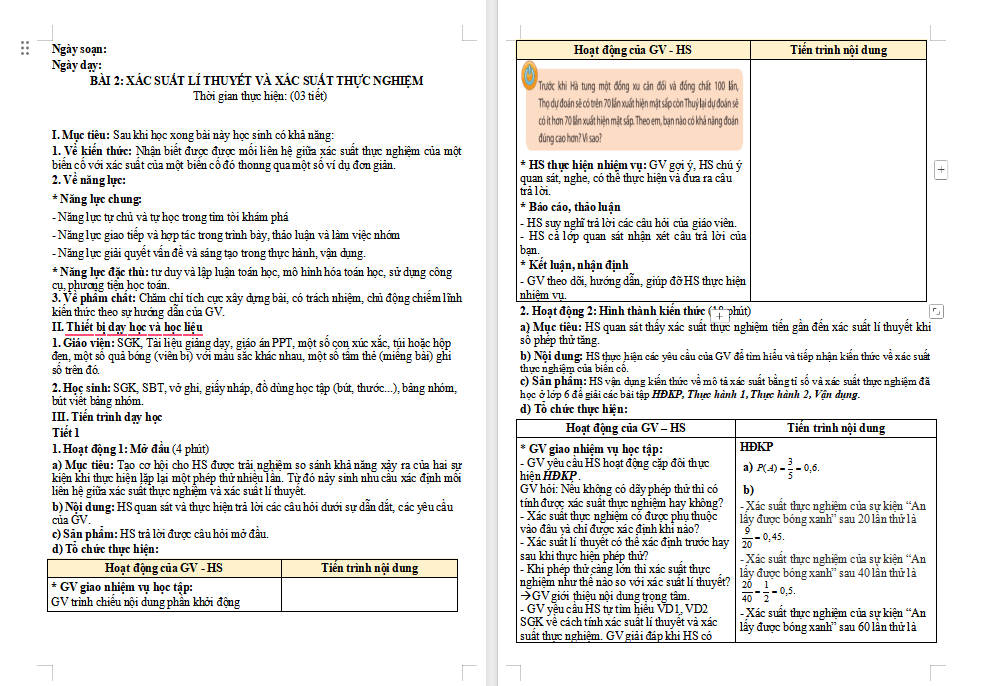 Xác suất lí thuyết và xác suất thực nghiệm