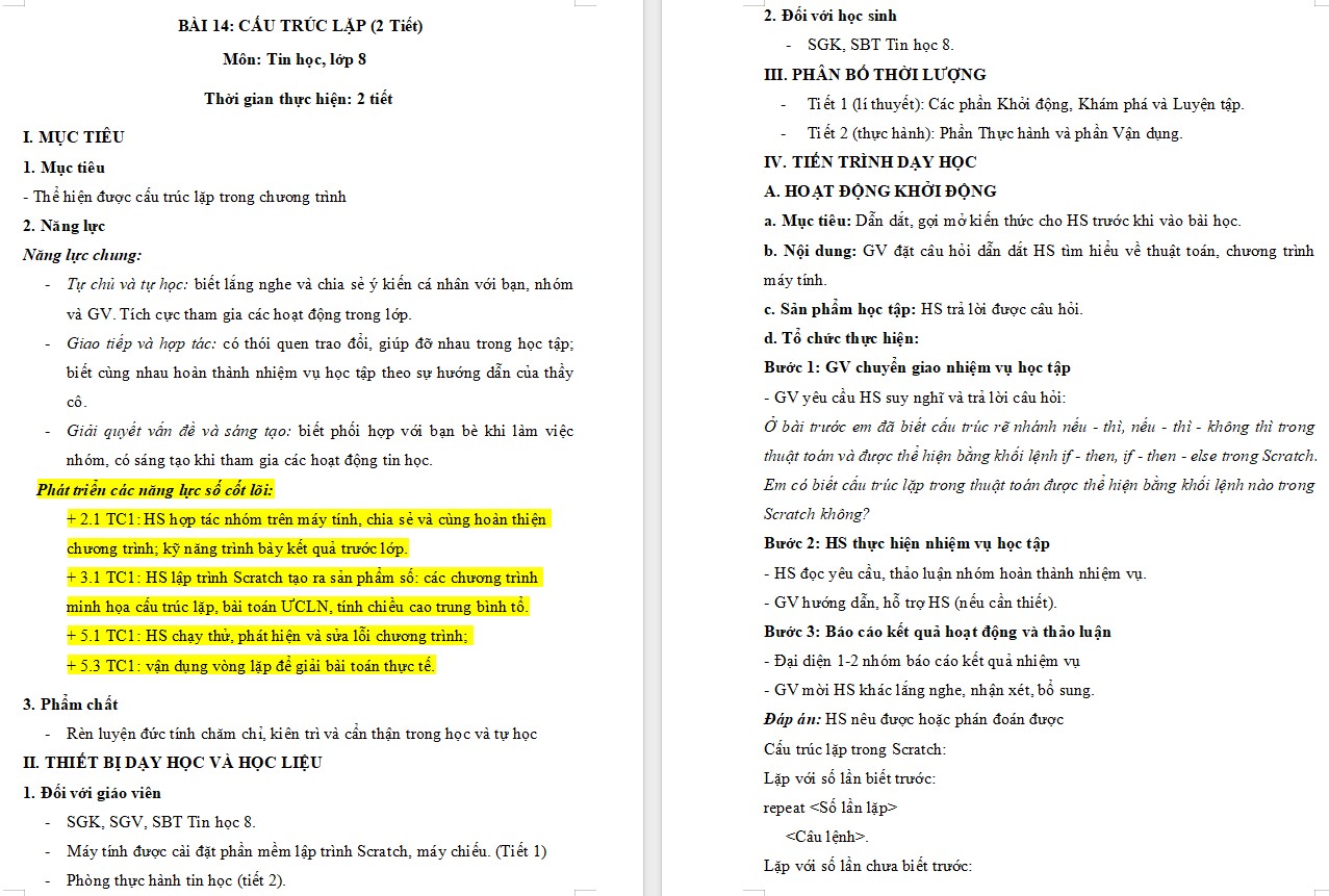 Giáo án bài 14 Tin học 8 Chân trời sáng tạo