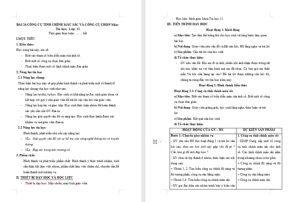 Tin học 11 Bài 26: Công cụ chỉnh màu sắc và công cụ chọn
