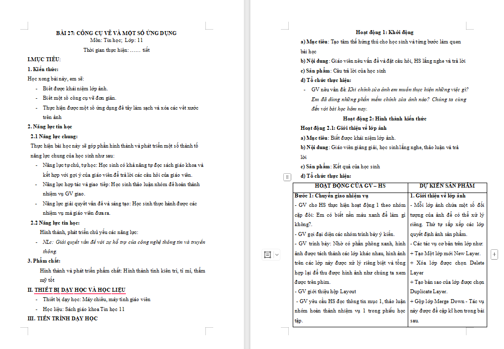 Tin học 11 Bài 27: Công cụ vẽ và một số ứng dụng