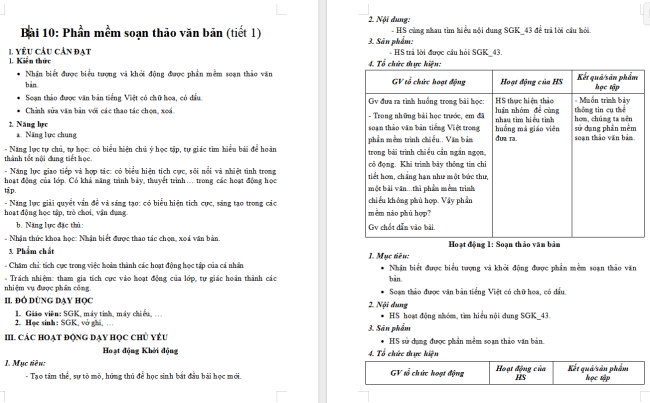 Giáo án Tin học 4 Bài 10: Phần mềm soạn thảo văn bản