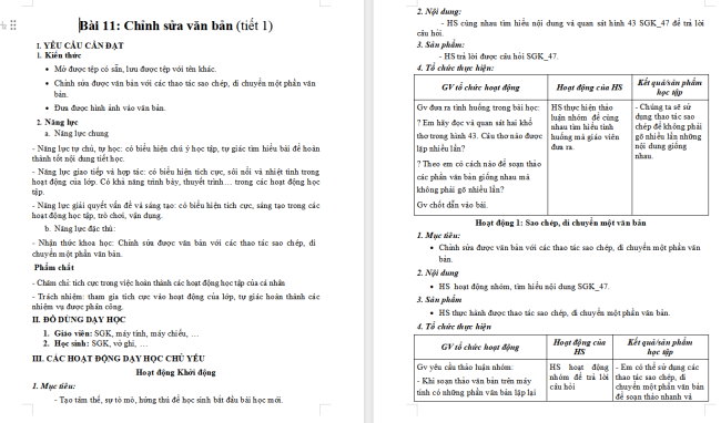 Giáo án Tin học 4 Bài 11: Chỉnh sửa văn bản