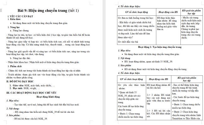 Giáo án Tin học 4 Bài 9: Hiệu ứng chuyển trang
