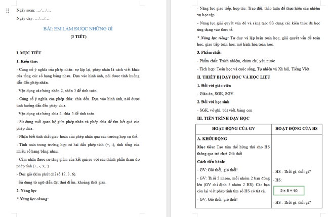 Giáo án Toán 2: Em làm được những gì trang 31