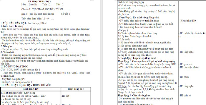 Giáo án Đạo đức 1: Em giữ sạch răng miệng