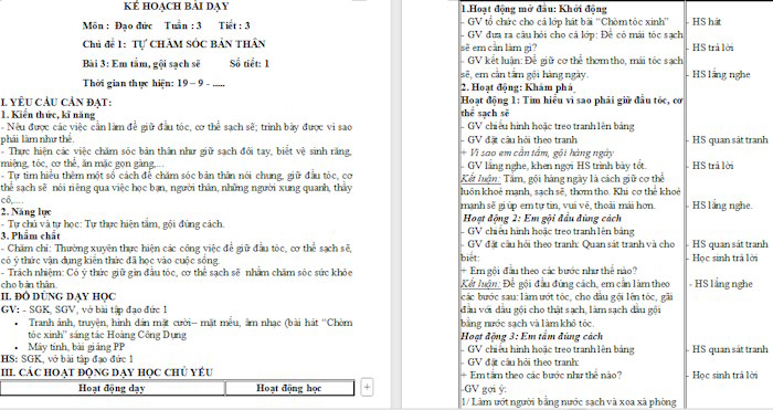 Giáo án Đạo đức 1: Em tắm, gội sạch sẽ