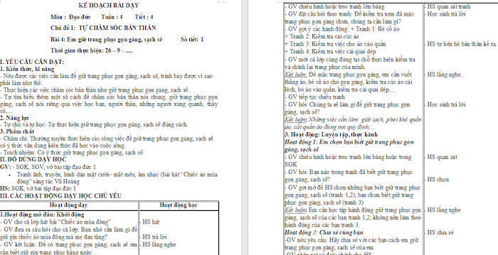 Giáo án Đạo đức 1: Em giữ trang phục gọn gàng, sạch sẽ