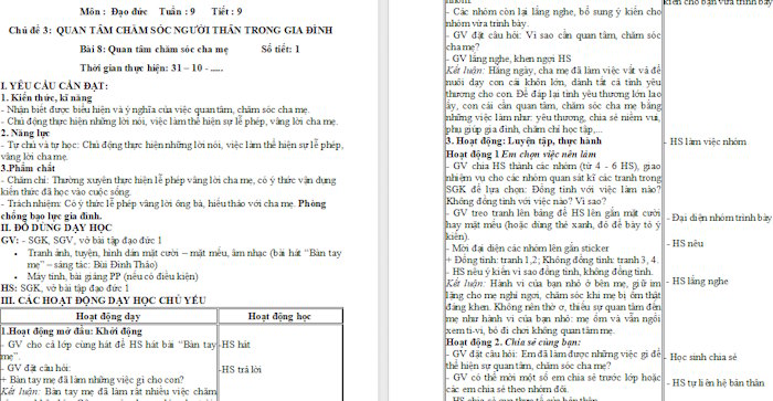 Giáo án Đạo đức 1: Quan tâm, chăm sóc cha mẹ
