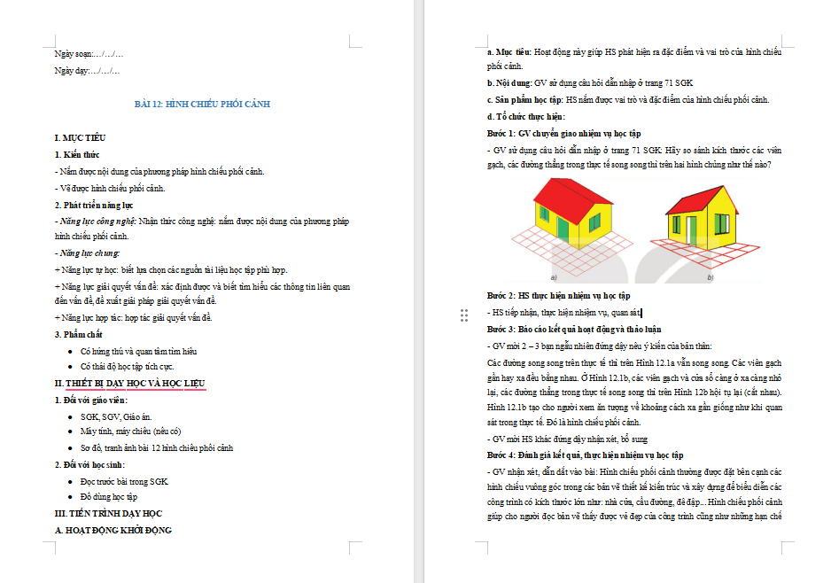 PowerPoint Công nghệ 10 Bài 12 Hình chiếu phối cảnh