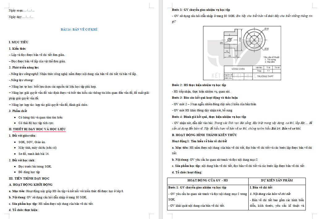PowerPoint Công nghệ 10 Bài 14 Bản vẽ cơ khí