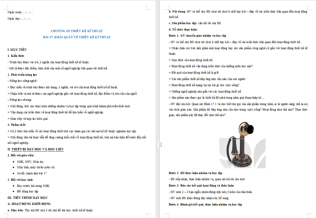 PowerPoint Công nghệ 10 Bài 17 Khái quát về thiết kế kĩ thuật