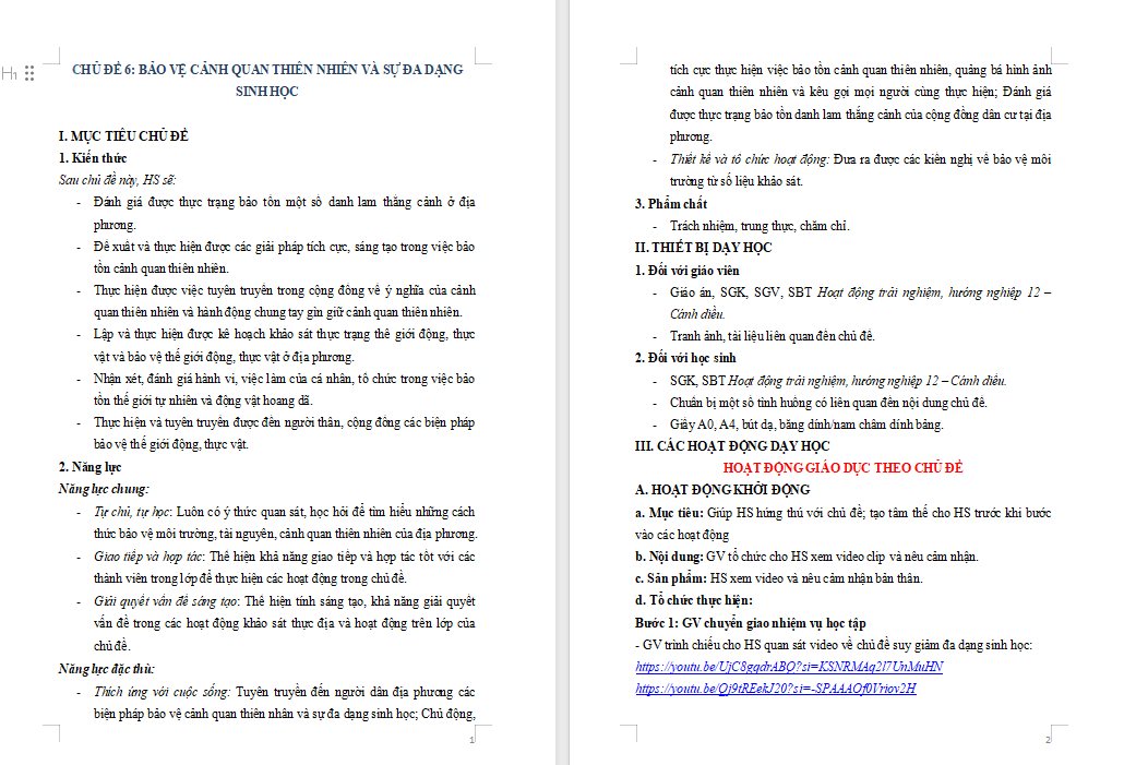 Bảo vệ cảnh quan thiên nhiên và sự đa dạng sinh học