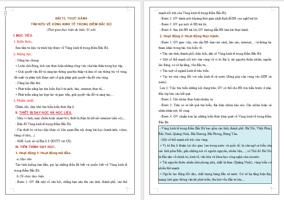 Thực hành Tìm hiểu về Vùng kinh tế trọng điểm Bắc Bộ