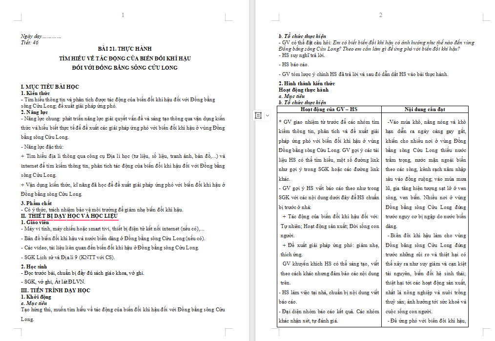 Thực hành Tìm hiểu về tác động của biến đổi khí hậu đối với Đồng bằng sông Cửu Long