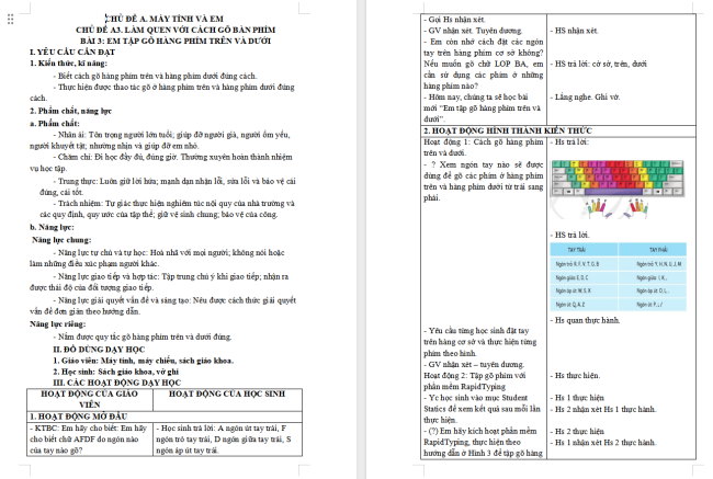 Giáo án Tin học 3 Bài 3: Em tập hàng phím cơ sở trên và dưới