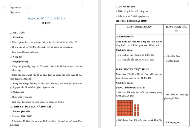 Giáo án Toán 2: Các số từ 101 đến 110