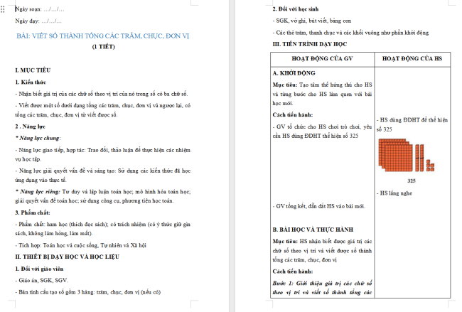 Giáo án Toán 2: Viết các số thành tổng các trăm, chục, đơn vị