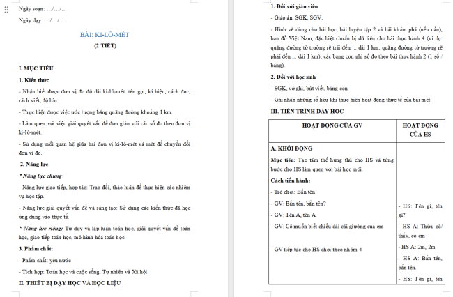 Giáo án Toán 2: Ki-lô-mét