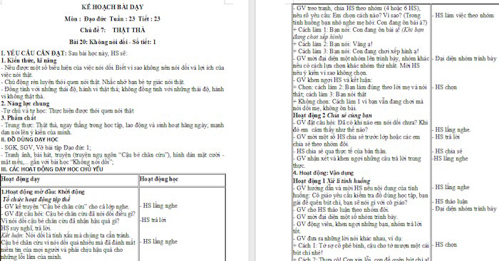 Giáo án Bài 20: Không nói dối