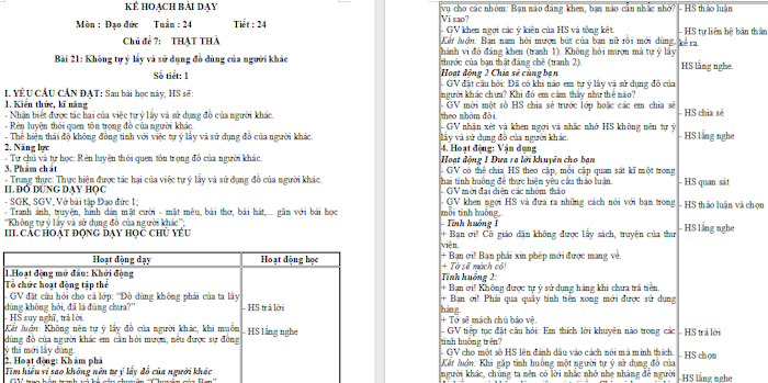 Giáo án Bài 21: Không tự ý lấy và sử dụng đồ của người khác